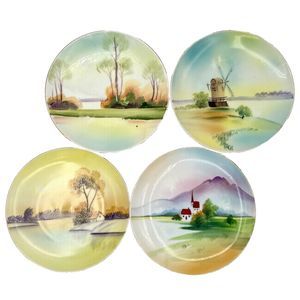 Vintage Nippon Mieto Small Dessert Plates Hand Painted Landscapes Set Of 4